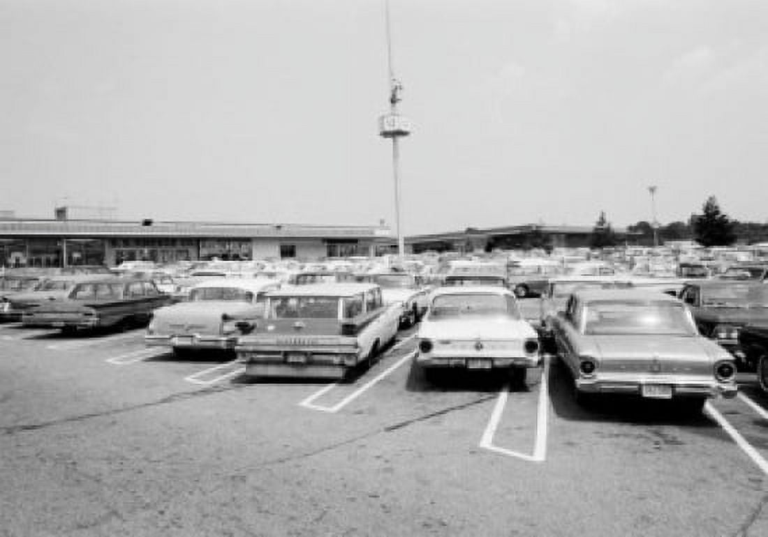 Cars on parking in front of supermarket Canvas Art - (18 x 24)