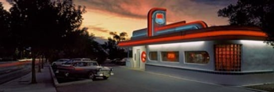Cars parked outside a restaurant Route 66 Albuquerque New Mexico USA Canvas Art - Panoramic Images (36 x 12)