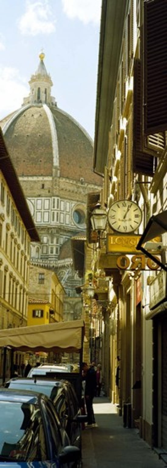 Cars parked in a street with a cathedral in the background Via Dei Servi Duomo Santa Maria Del Fiore Florence Tuscany Italy Canvas Art - Panoramic Images (36 x 13)