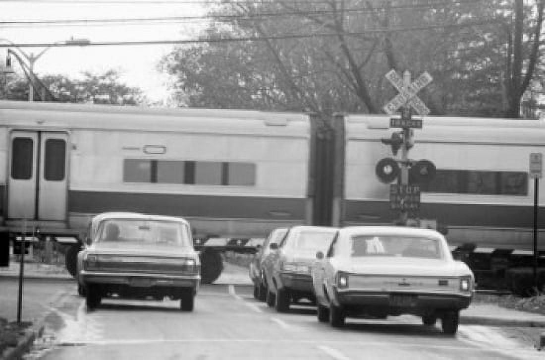 Cars waiting for train to pass Canvas Art - (24 x 36)