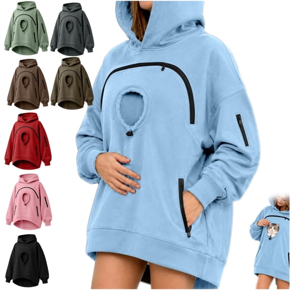 Carsablanco Pet Pouch Hoodie with Zippered Chest Carrier Pocket, Unisex Relaxed Fit Sweatshirt for Small Pets