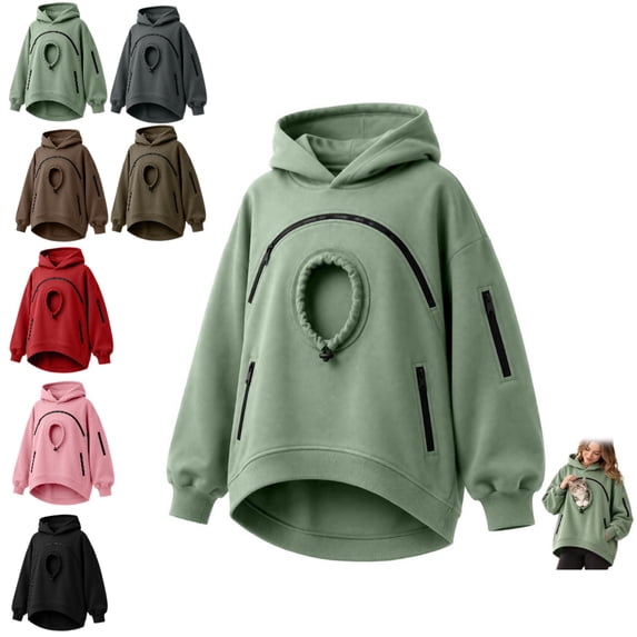 Carsablanco Pet Pouch Hoodie with Zippered Chest Carrier Pocket, Unisex Relaxed Fit Sweatshirt for Small Pets