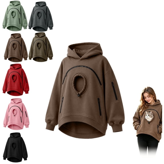 Carsablanco Pet Pouch Hoodie with Zippered Chest Carrier Pocket, Unisex Relaxed Fit Sweatshirt for Small Pets