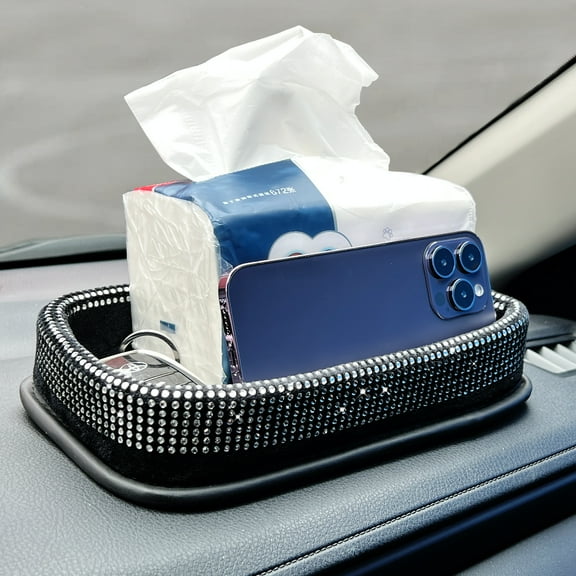 Carshaping Car Center Console Diamond-Studded Storage Tray, Family Table Tray, Dashboard Tray, Car Interior Organizer