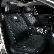 Carshaping Universal Full Surrounded Bling Diamond Crown Soft Leather Front 1PC Car Seat Covers