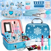 Carsky Kids Makeup Kit for Girls Ages 4-6, Real Washable Makeup Set with Blue Snowflake Carry Case, Toddlers Dress up Set, Cosmetics Toys Christmas Birthday Gift for Little Girls