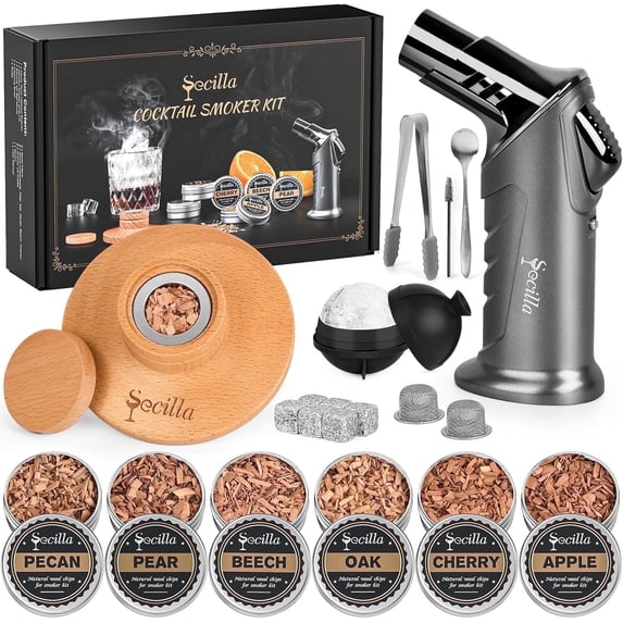 Carsolt Cocktail Smoker Kit, Whiskey Smoker Kit with Torch, 6 Flavors Wood Chips Old Fashioned Cocktail Kit, Great Gifts for Father, Men, Dad,Husband
