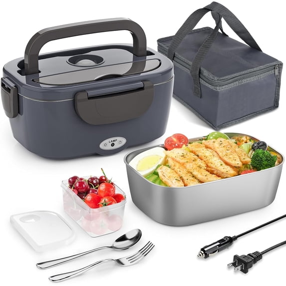 Carsolt Electric Lunch Box Food Heater for Adults 80W Portable Food Warmer for Car/Home 1.5L Heated Lunch Box for Adults, 12V/24V/110V Loncheras para Hombres de Trabajo lonchera eléctrica portátil