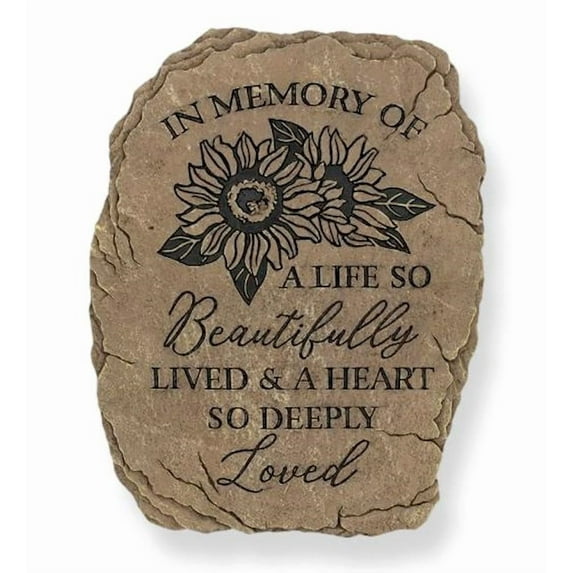 Carson 10.5" Memorial Garden Stone - Floral Tribute Stepping Stone for Garden -Outdoor Memorial Garden Marker -Sympathy Gift for Grieving - Remembrance Stone