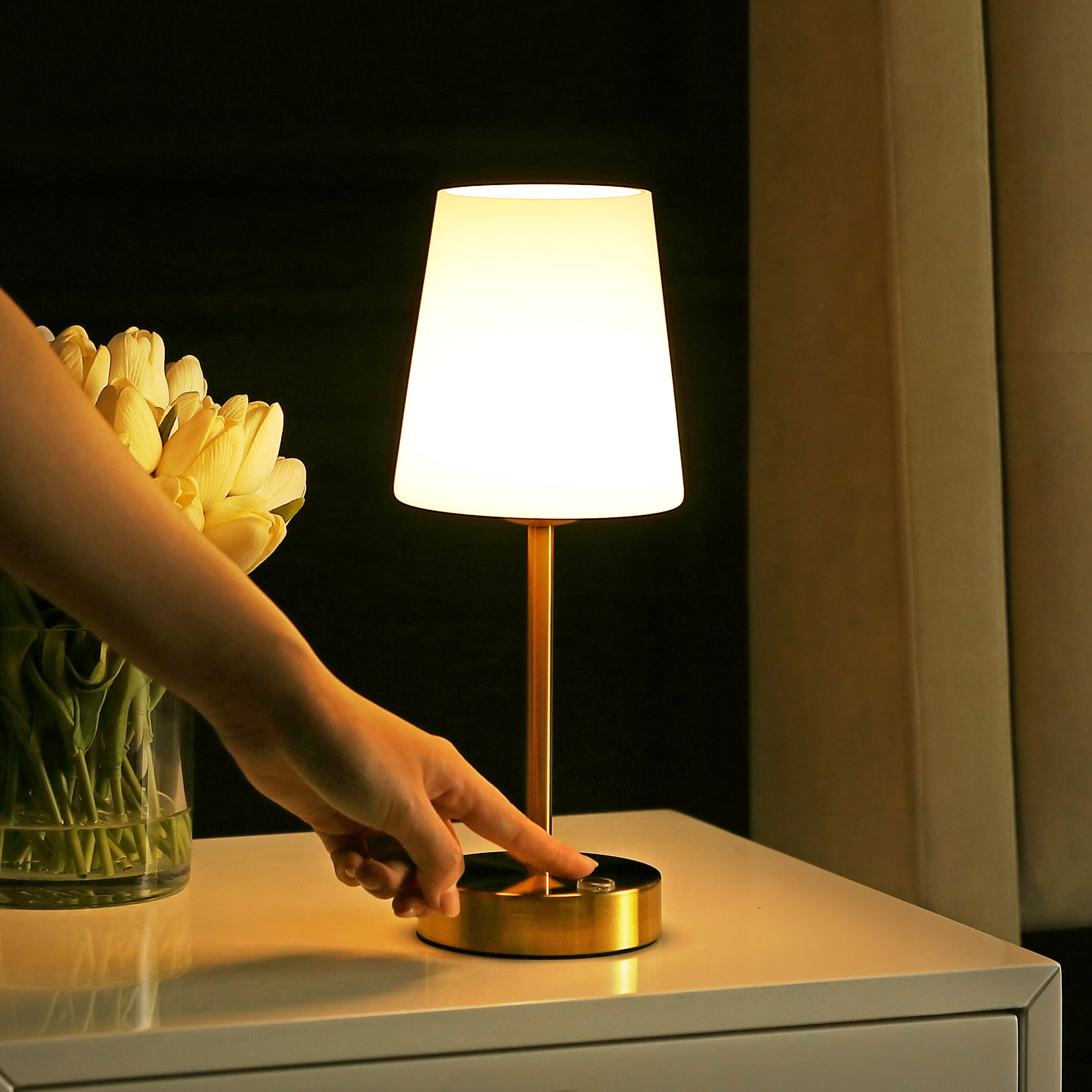 Carson 12.75 Modern Minimalist Iron Rechargeable Integrated LED Table  Lamp, Brass Gold/White