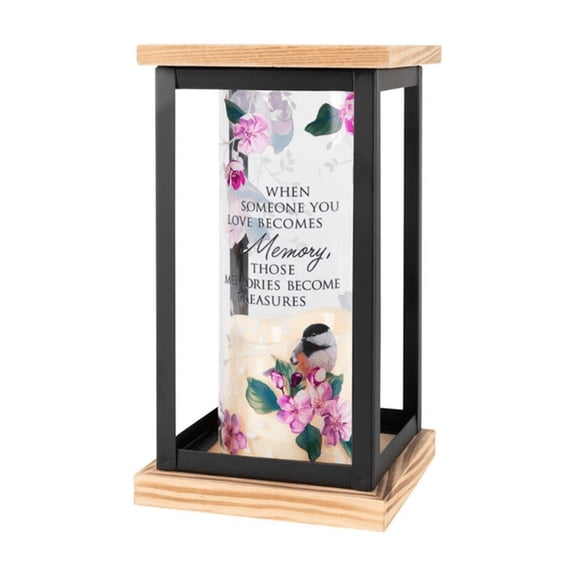Carson 8.5" 'Memories Become Treasures' Framed Cylinder Lantern-Decorative Memorial Lantern-Candle Lantern-Indoor Metal Lanterns-Bereavement Gift-Memorial Gift-Bird&Floral Candle Lantern