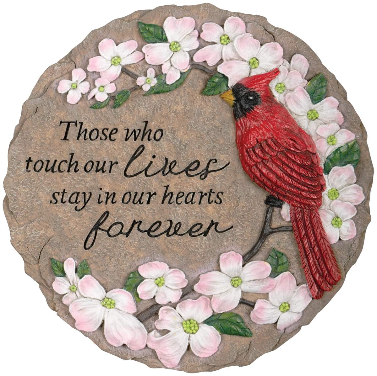 Carson Gray Resin Garden Stone with Red Cardinal and Flowers