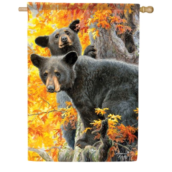 Carson Bearly Tree House Flag, 28 x 40 inch Double Sided, Fall Bear Cub Banner, Autumn Leaf Wildlife Outdoor Decor, Nature Woodland Seasonal Yard Decoration