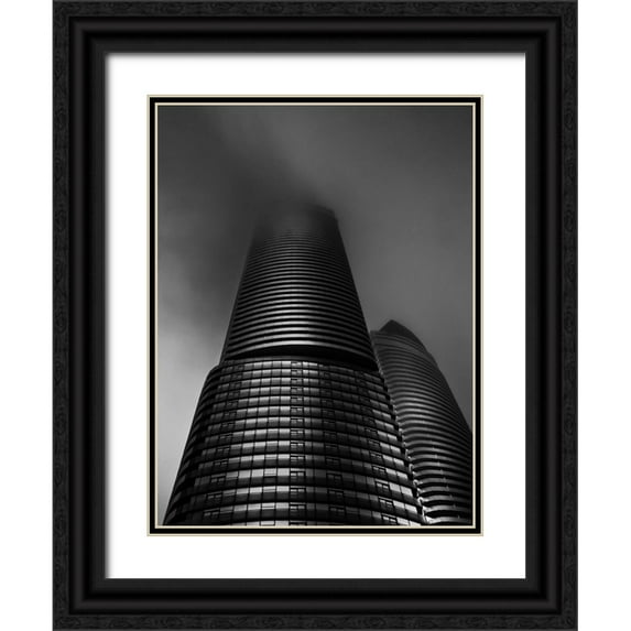 Carson, Brian 12x14 Black Ornate Wood Framed with Double Matting Museum Art Print Titled - Downtown Toronto Fogfest No 21