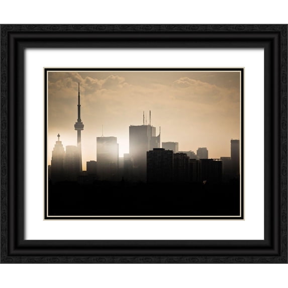 Carson, Brian 18x15 Black Ornate Wood Framed with Double Matting Museum Art Print Titled - Toronto Skyline Sunset