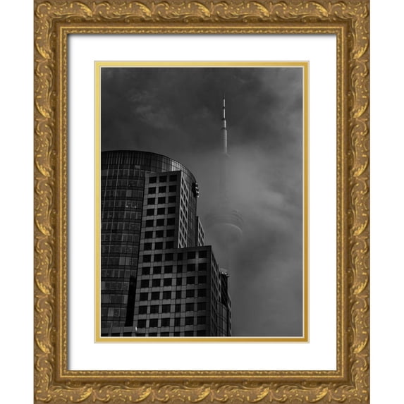 Carson, Brian 19x24 Gold Ornate Wood Framed with Double Matting Museum Art Print Titled - Downtown Toronto Fogfest No 7
