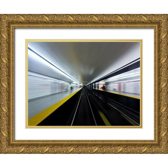 Carson, Brian 32x25 Gold Ornate Wood Framed with Double Matting Museum Art Print Titled - Toronto Subway System Speed No 3