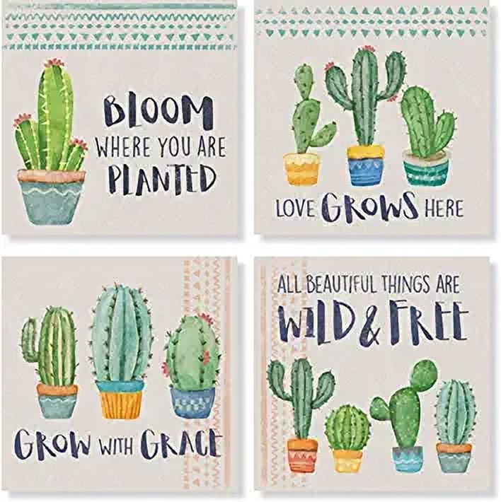 Carson Cactus Themed Square Ceramic Coaster Set