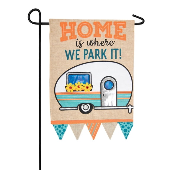 Carson Camper RV Garden Flag, 12.5 x 18 inch Double Sided, Home Where We Park It Banner, Vintage Trailer Outdoor Decor, Camping Seasonal Yard Decoration