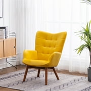 Carson Carrington Aasen Silky Velvet Tufted Accent Chair with Ottoman N/A Chair & Ottoman Sets Yellow Rubberwood