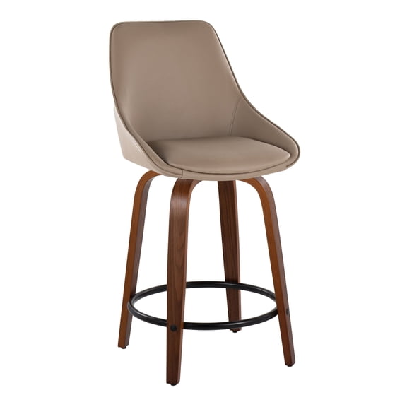 Carson Carrington  Alba 24" Fixed-Height Upholstered Counter Stool with Bent Wood Legs & Round Footrest (Set of 2) Brown Faux Leather/Walnut