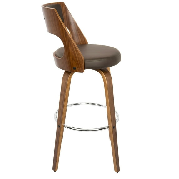 Carson Carrington Alingsas 30" Fixed-Height Bar Stool with Bent Wood Legs & Round Footrest (Set of 2) Standard Brown/Walnut Walnut Finish
