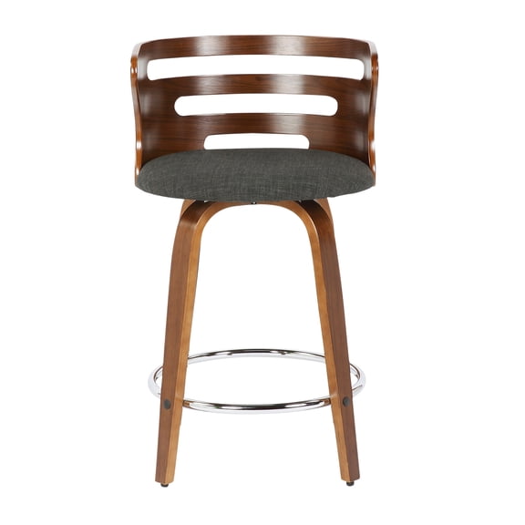 Carson Carrington Cranagh 24" Upholstered Counter Stools (Set of 2) High Back Charcoal Fabric/Walnut/Chrome Walnut Finish Wood,Fabric Polyester Blend
