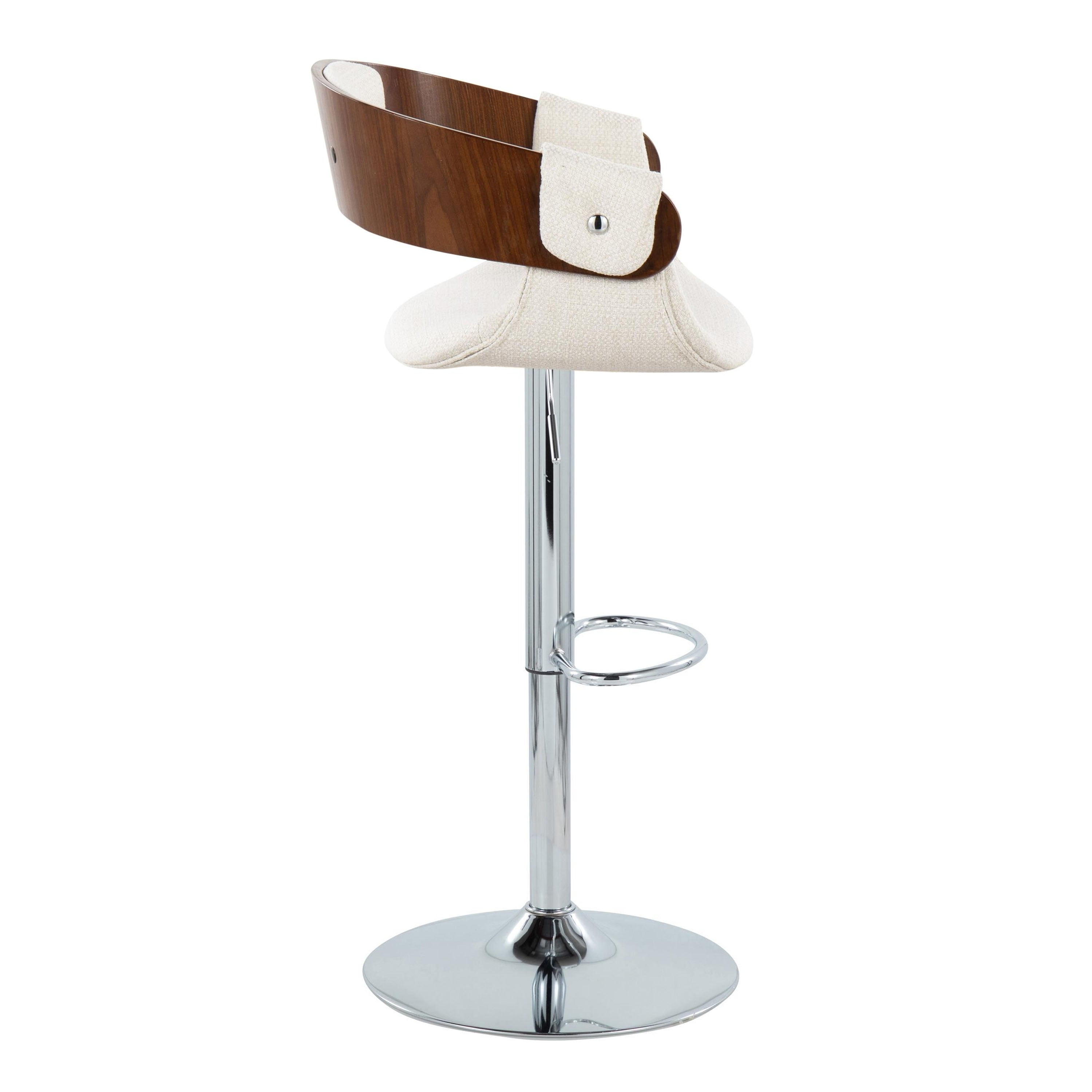 Cream Fabric Walnut Wood Chrome Adjustable Swivel Bar Stool