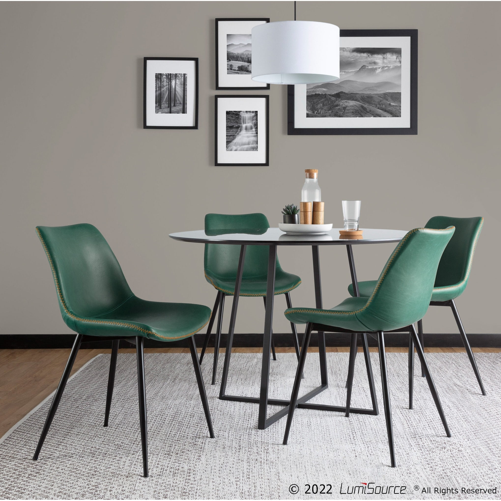 Set of 2 Green Faux Leather Parsons Side Chairs with Metal Legs
