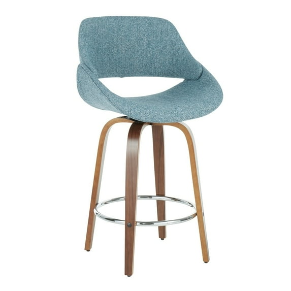 Carson Carrington Svellingen 26" Fixed-Height Counter Stool with Round Chrome Footrest (Set of 2) Blue Noise Fabric/Walnut Wood Chrome Finish,Walnut