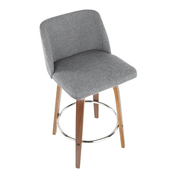 Carson Carrington Vallberga 26" Upholstered Counter Stool (Set of 2) Grey Walnut Finish Wood, Polyester Blend Footrest, Padded Seat, Swivel Polyester