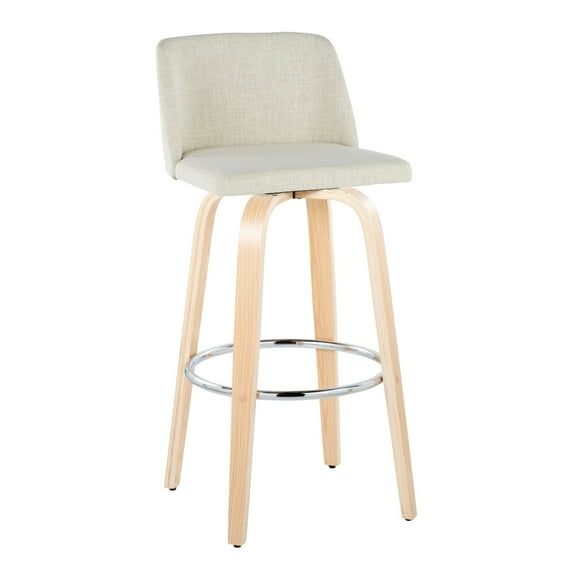 Carson Carrington Vallberga 30" Fixed-Height Bar Stool with Natural Wood Base (Set of 2) Cream Fabric/Round Chrome Footrest