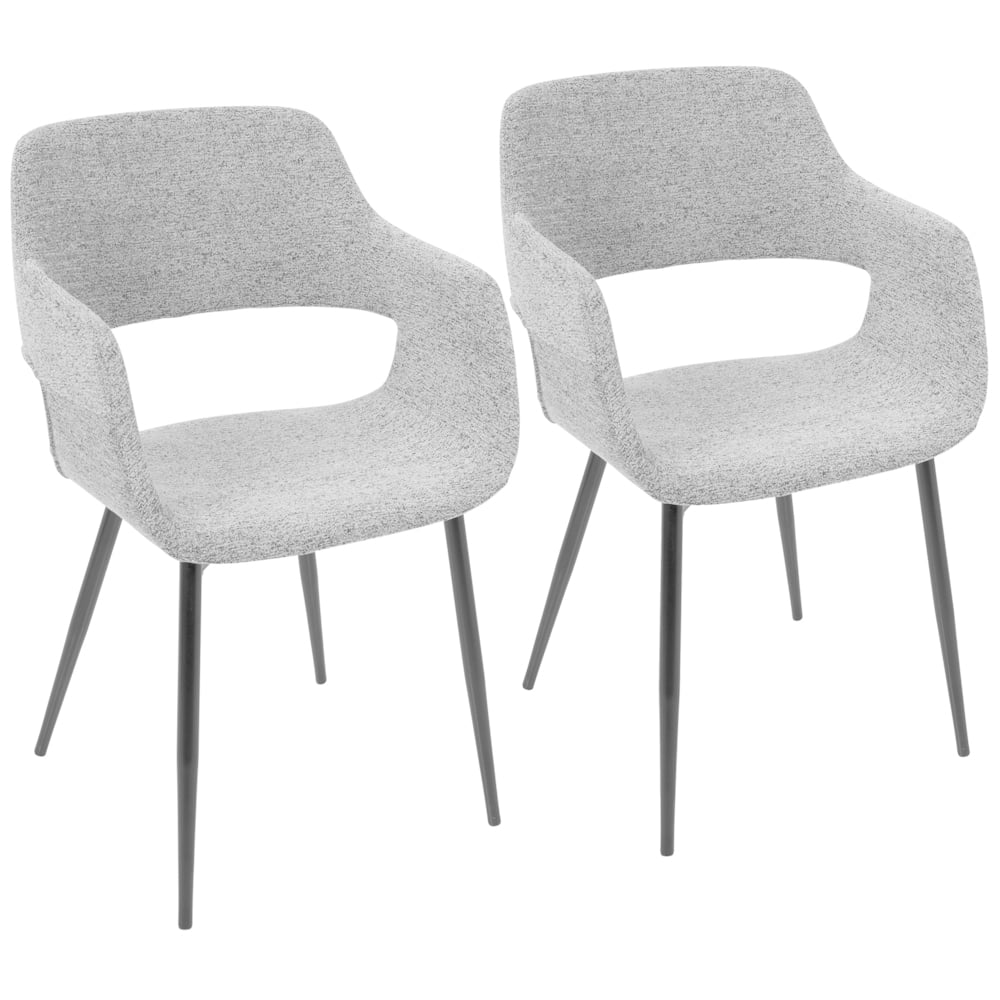 Gray Upholstered Metal Mid-Century Modern Dining Chairs, Set of 2