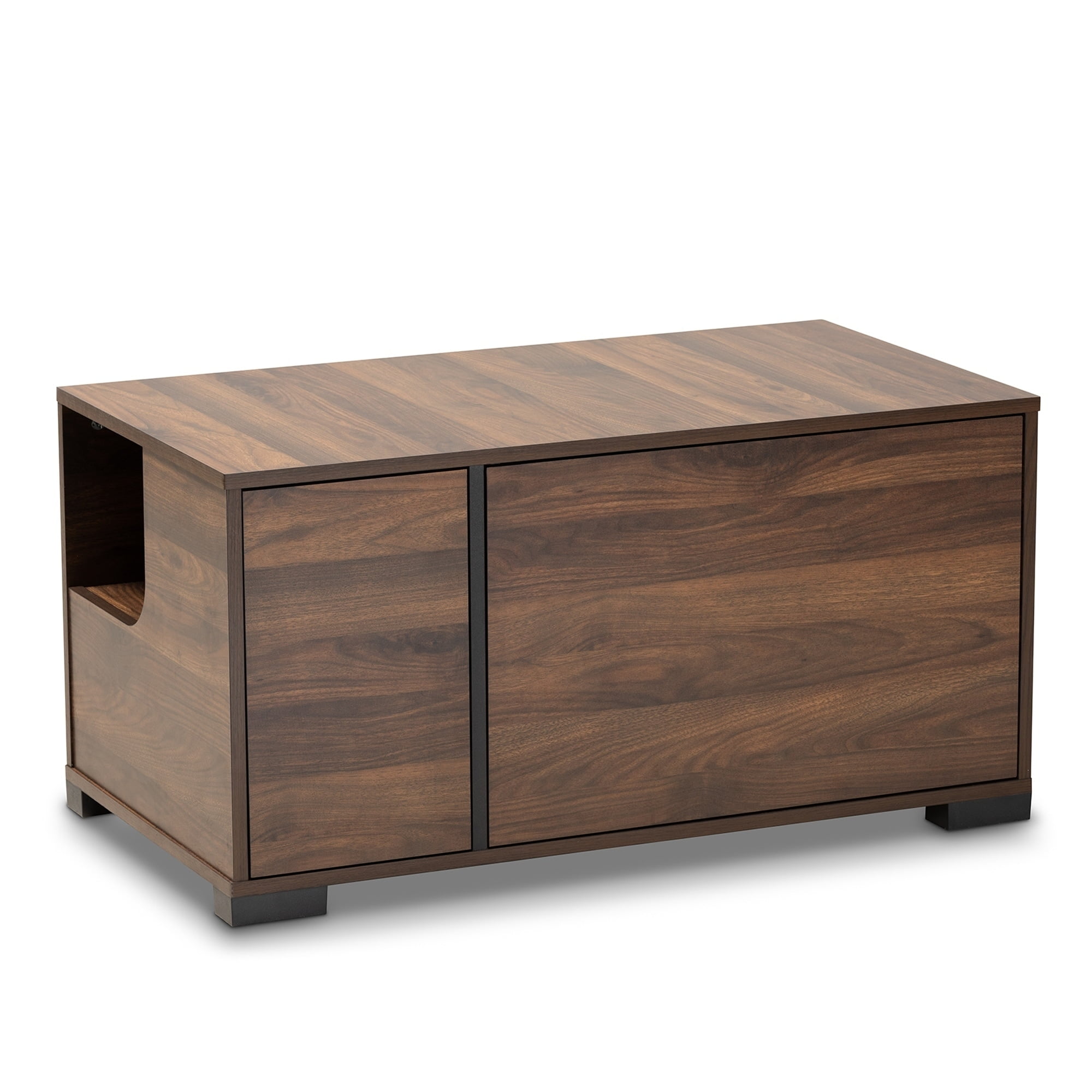 Walnut Brown Modern 2-Door Cat Litter Box Cover House