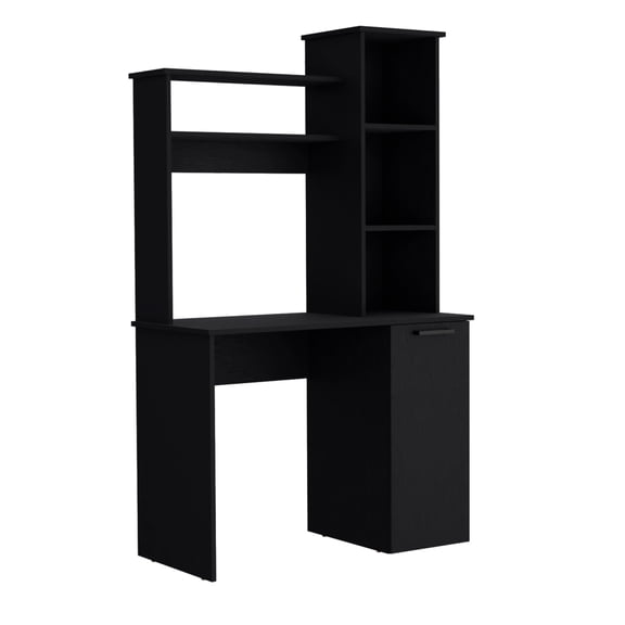 TUHOME Carson Computer Desk with Hutch, Single-Door Cabinet and 3-Tier Shelves, 38.7 in W, Black