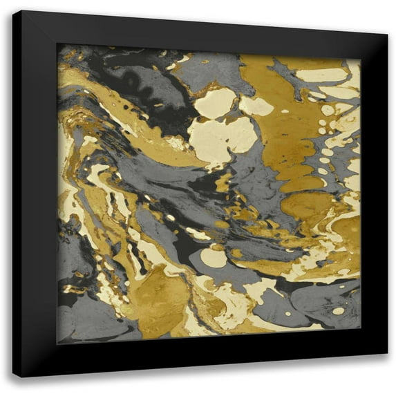 Carson, Danielle 12x12 Black Modern Framed Museum Art Print Titled - Marbleized in Gold and Grey II