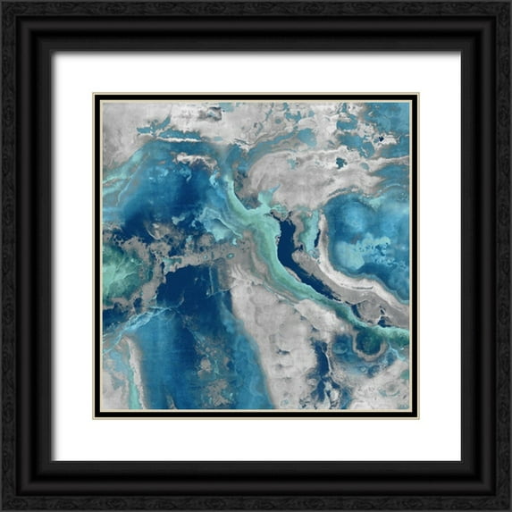 Carson, Danielle 12x12 Black Ornate Wood Framed with Double Matting Museum Art Print Titled - Stone with Blue and Aqua