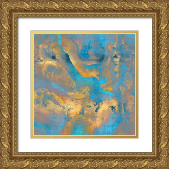 Carson, Danielle 20x20 Gold Ornate Wood Framed with Double Matting Museum Art Print Titled - Stone with Turquoise and Gold