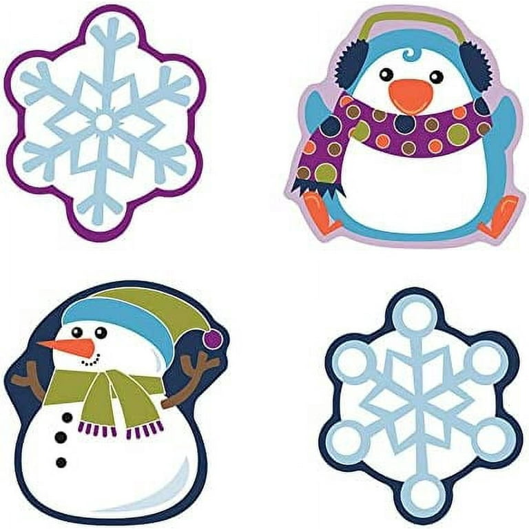 72 Pcs Winter Mix Cut Outs Winter Wonderland Cutouts Penguin Snowflake  Snowman Paper Cutouts with Glue Point Dots Winter Bulletin Board Set for