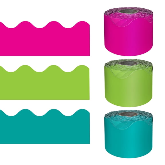 Carson Dellosa 65' Bright & Colorful 3 Pack Rolled Scalloped Bulletin Board Border Set