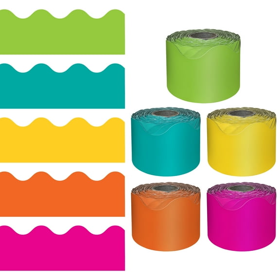 Carson Dellosa 65' Bright & Colorful 5 Pack Rolled Scalloped Bulletin Board Border Set