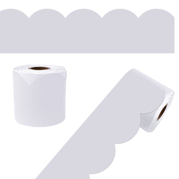 Carson Dellosa 65' Whisper Gray Rolled Scalloped Bulletin Board Borders (1 roll)