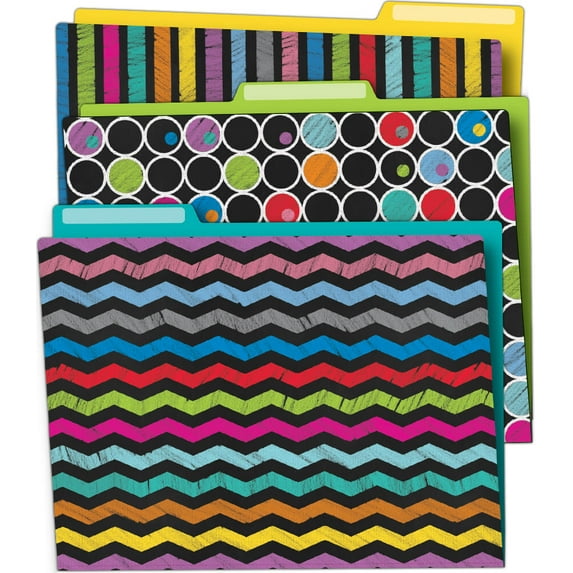 Carson Dellosa Chalkboard Decorative File Folders, 11.75" x 9.5" Multi-Pattern File Folders for Filing Cabinet, Office or Classroom Organization, 6-Pack