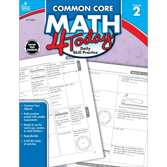 Pre-Owned Carson Dellosa Common Core 4 Today Common Core Math 4 Today Workbook (96 pages) Grade 2