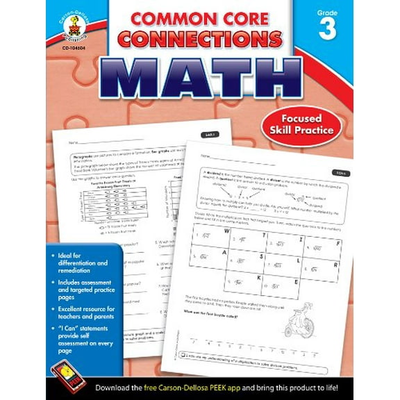 Pre-Owned Carson Dellosa | Common Core Connections Math Workbook | 3rd Grade, 96pgs (Paperback) 1624427898