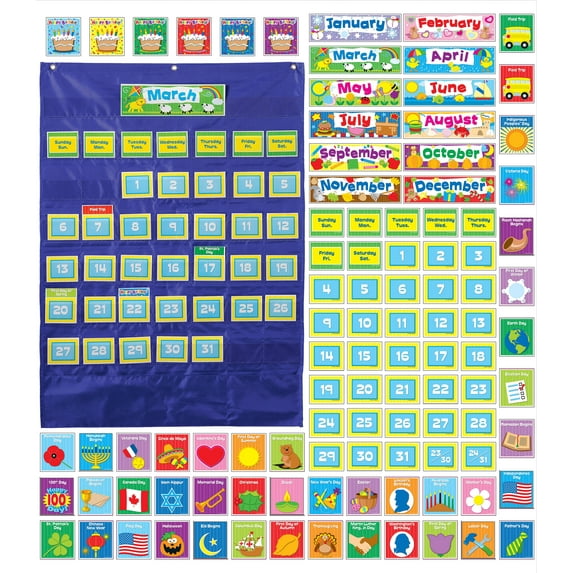 Carson Dellosa Deluxe Calendar Pocket Chart (101 items; 1 pocket chart, 100 cards)