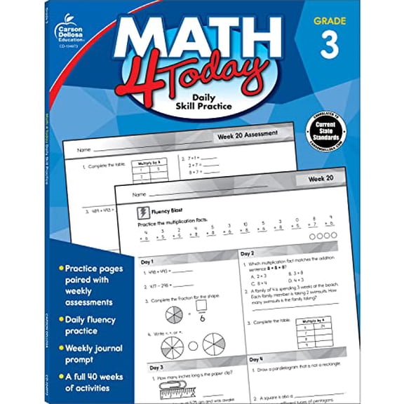 Pre-Owned Carson Dellosa Math 4 Today Workbook (96 pages) Grade 3