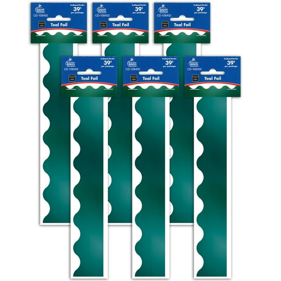Carson Dellosa Education Sparkle + Shine Teal Foil Scalloped Border, 39 Feet Per Pack, 6 Packs