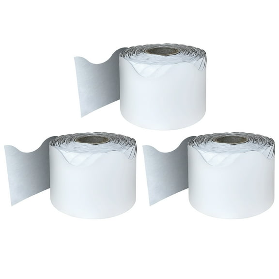Carson Dellosa Education White Rolled Scalloped Border, 65 Feet Per Roll, Pack of 3