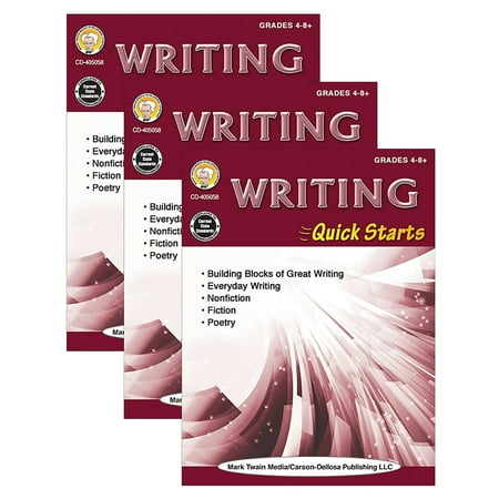 Carson Dellosa Education Writing Quick Starts Workbook for Grade 4-12, Multi Color - 3 Each